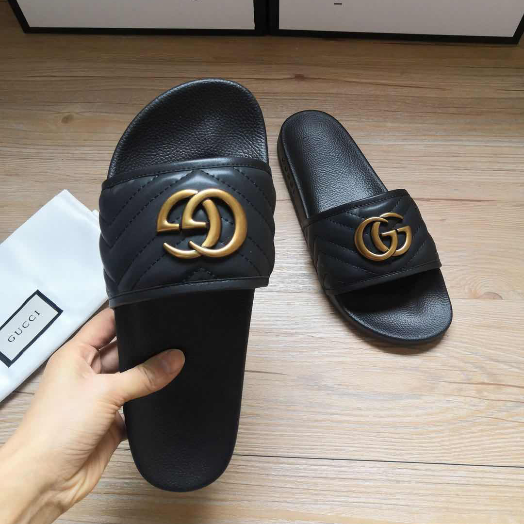 Gucci Black Double G Slippers - DopestKickz