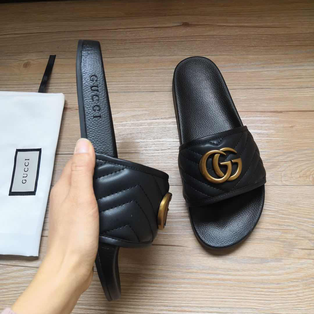 Gucci Black Double G Slippers - DopestKickz