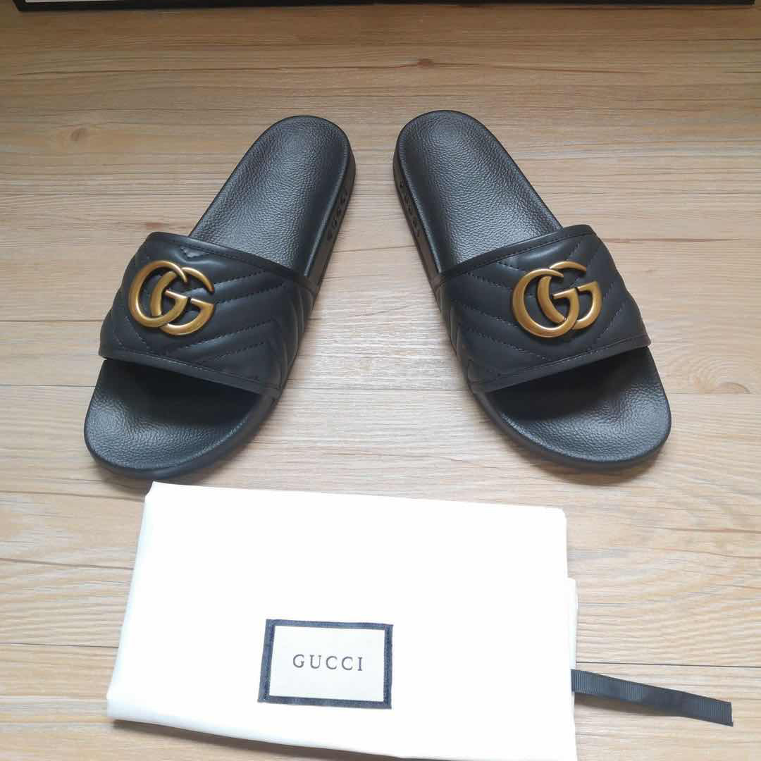 Gucci Black Double G Slippers - DopestKickz