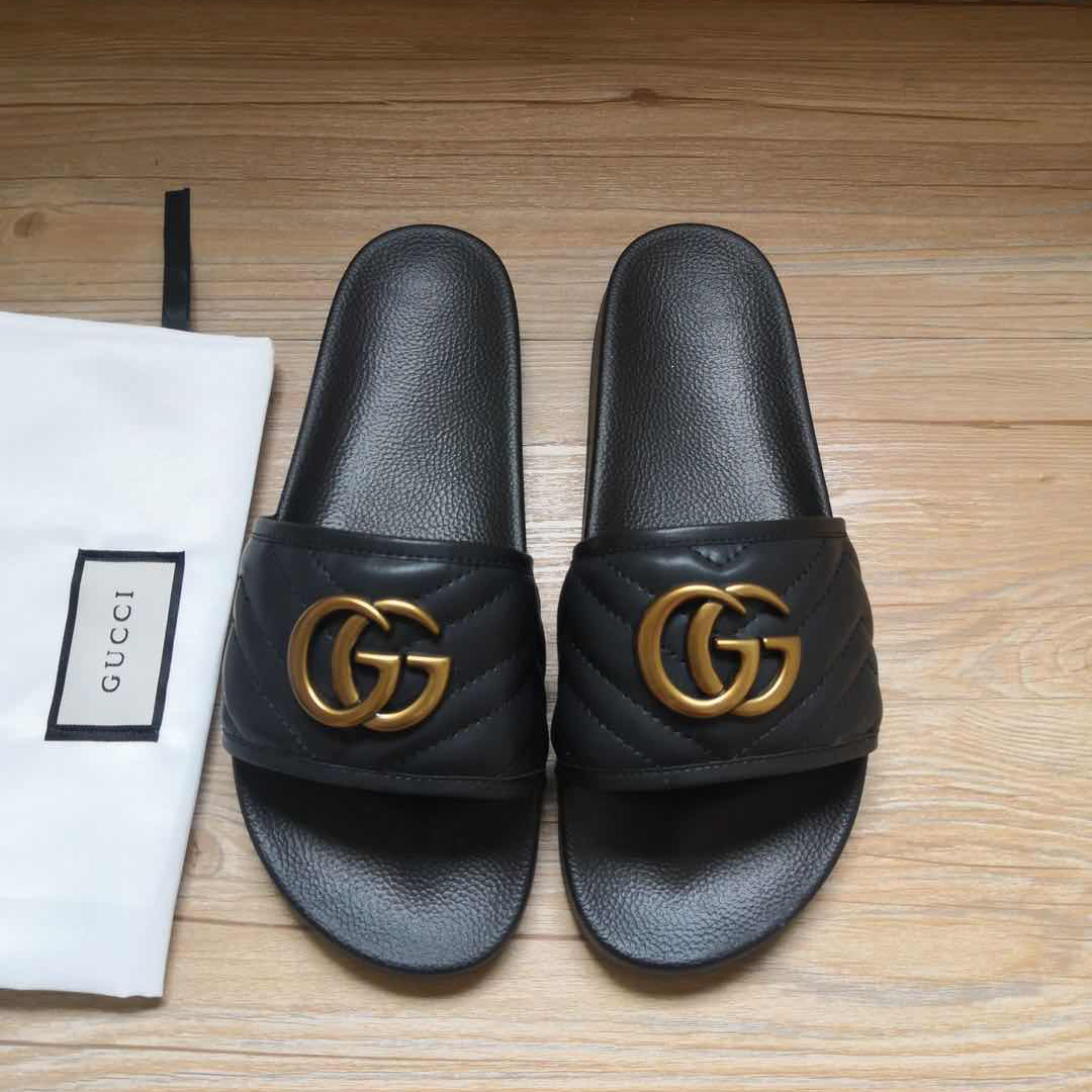 Gucci Black Double G Slippers - DopestKickz
