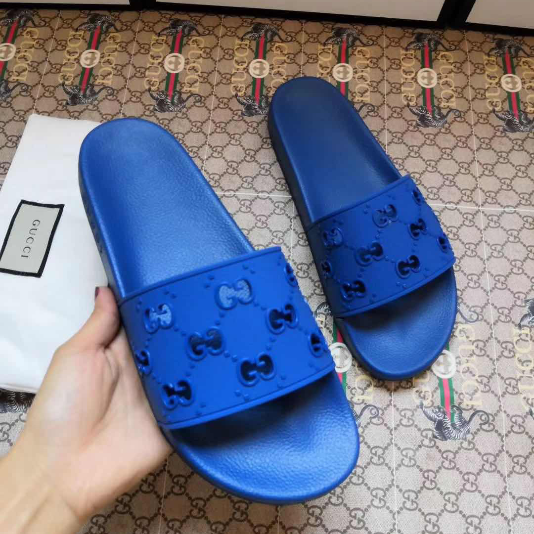 Gucci Rubber GG Slide Sandal In Blue - DopestKickz