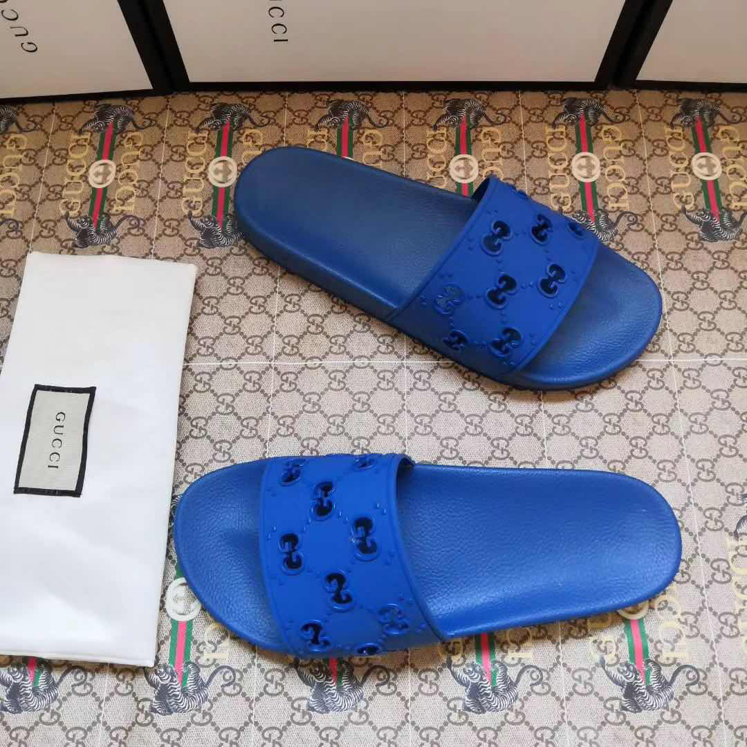 Gucci Rubber GG Slide Sandal In Blue - DopestKickz