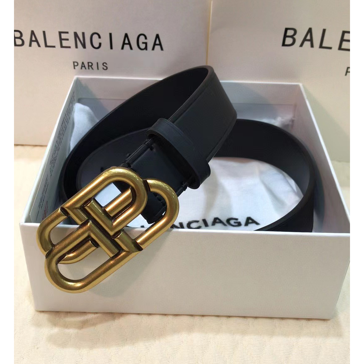 Balenciaga Black Bb Belt With Golden Buckle - DopestKickz