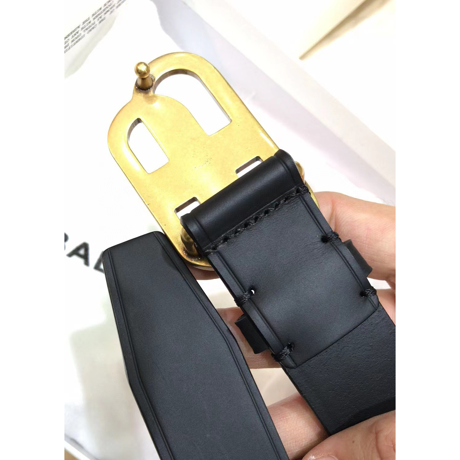 Balenciaga Black Bb Belt With Golden Buckle - DopestKickz