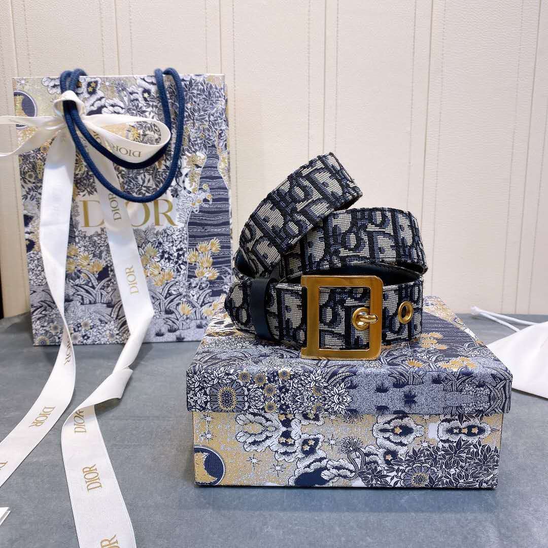 Dior Blue Oblique Jacquard Belt - DopestKickz