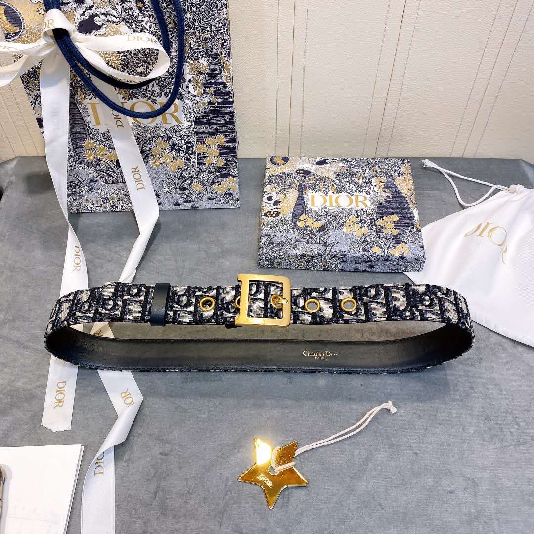 Dior Blue Oblique Jacquard Belt - DopestKickz