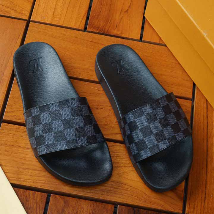 Louis Vuitton Black Damier Sandals - DopestKickz