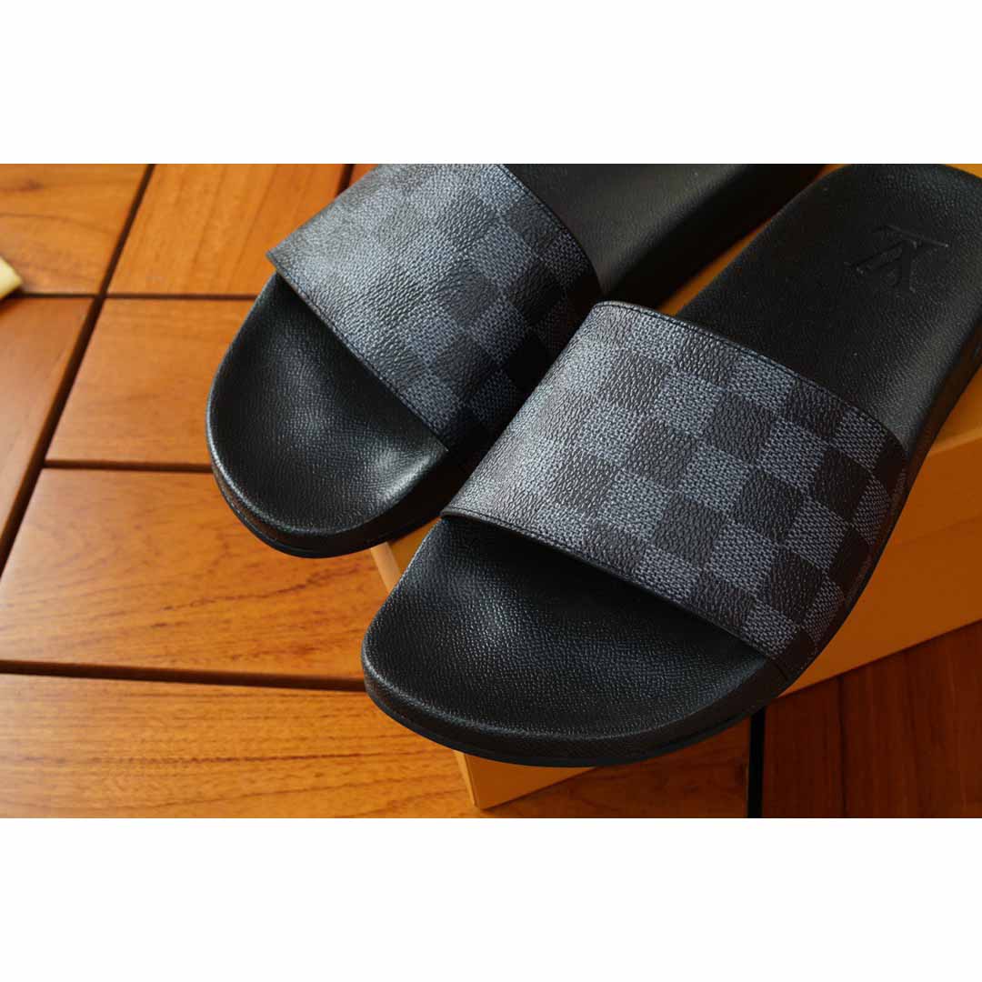 Louis Vuitton Black Damier Sandals - DopestKickz