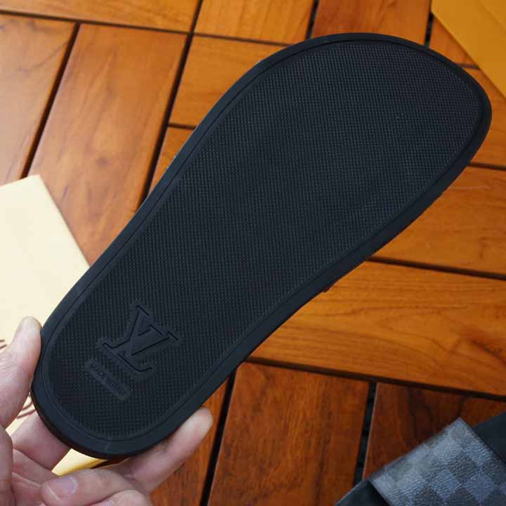 Louis Vuitton Black Damier Sandals - DopestKickz