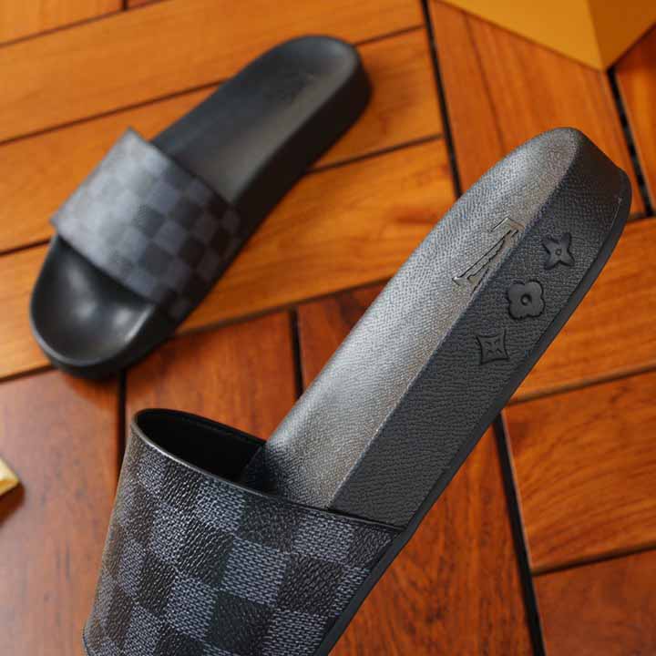 Louis Vuitton Black Damier Sandals - DopestKickz