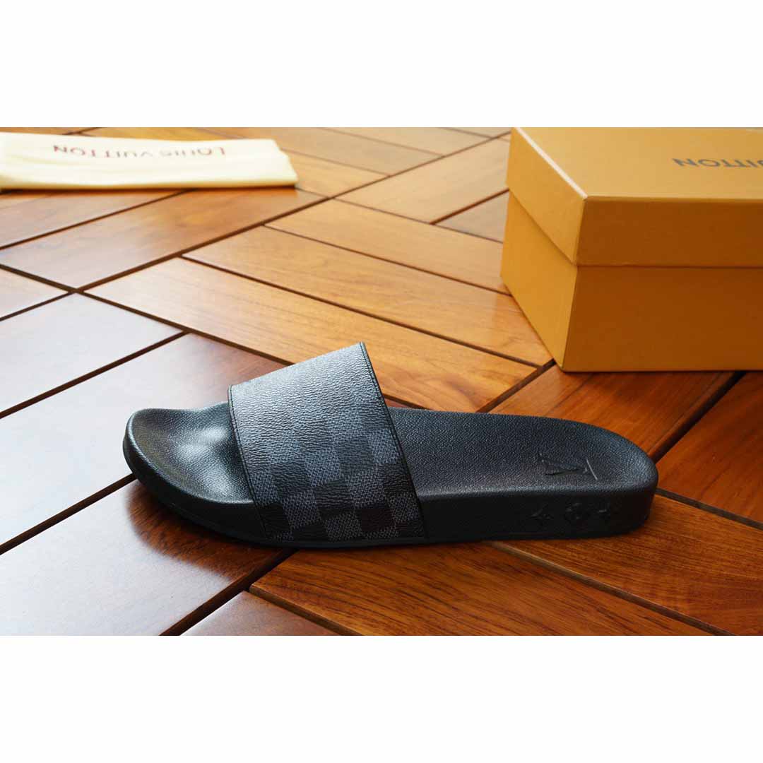 Louis Vuitton Black Damier Sandals - DopestKickz