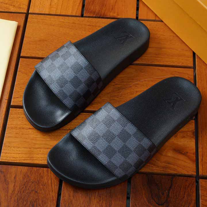 Louis Vuitton Black Damier Sandals - DopestKickz