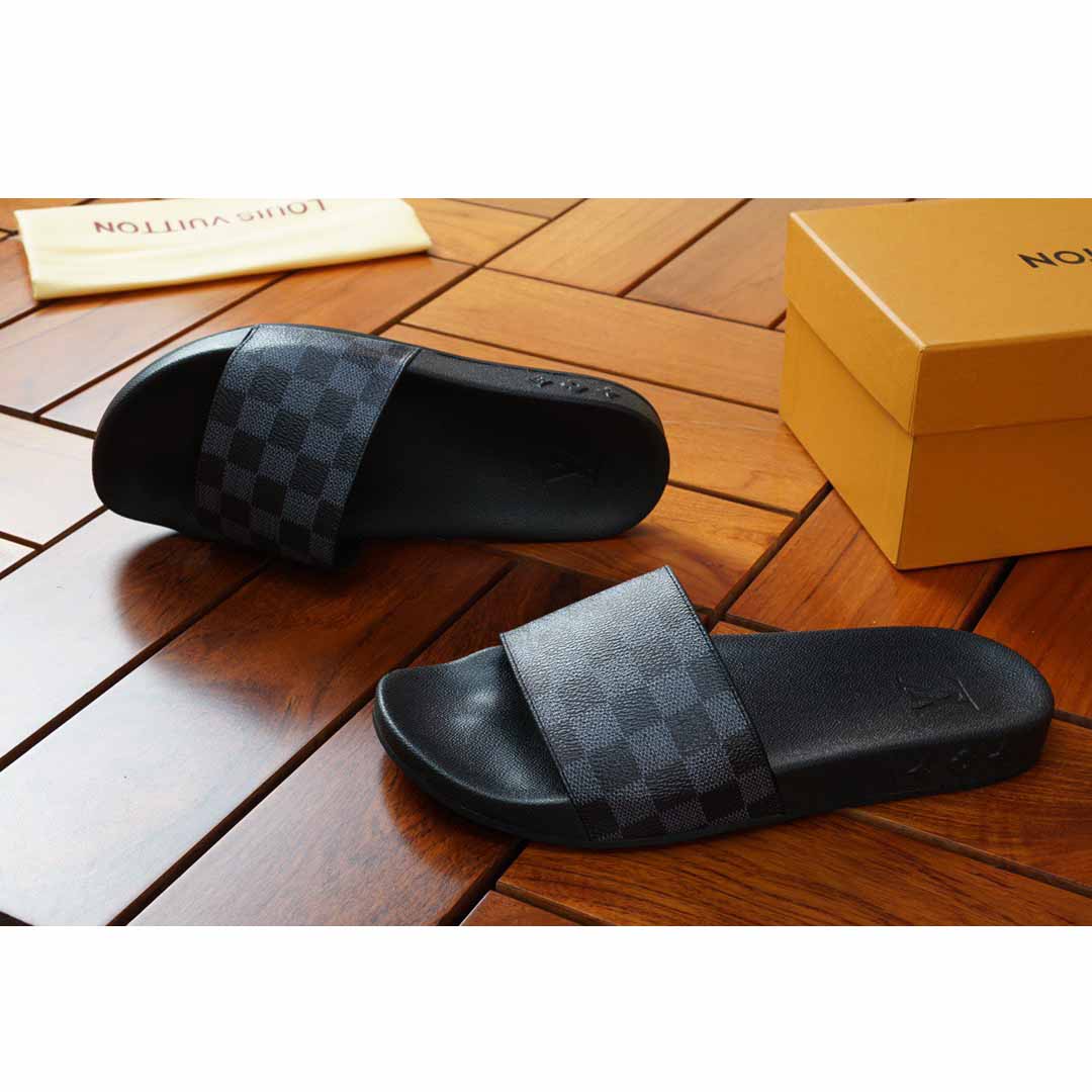 Louis Vuitton Black Damier Sandals - DopestKickz