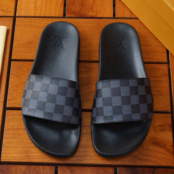 Louis Vuitton Black Damier Sandals - DopestKickz