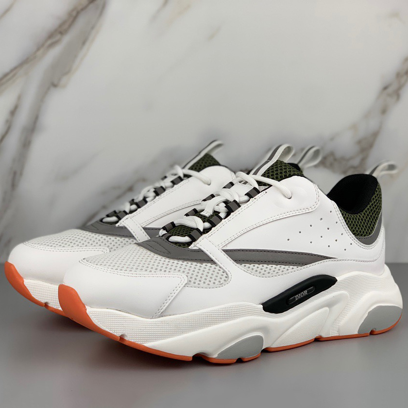 Dior "B22" Sneaker In Grey Technical Knit And White, White Calfskin - DopestKickz