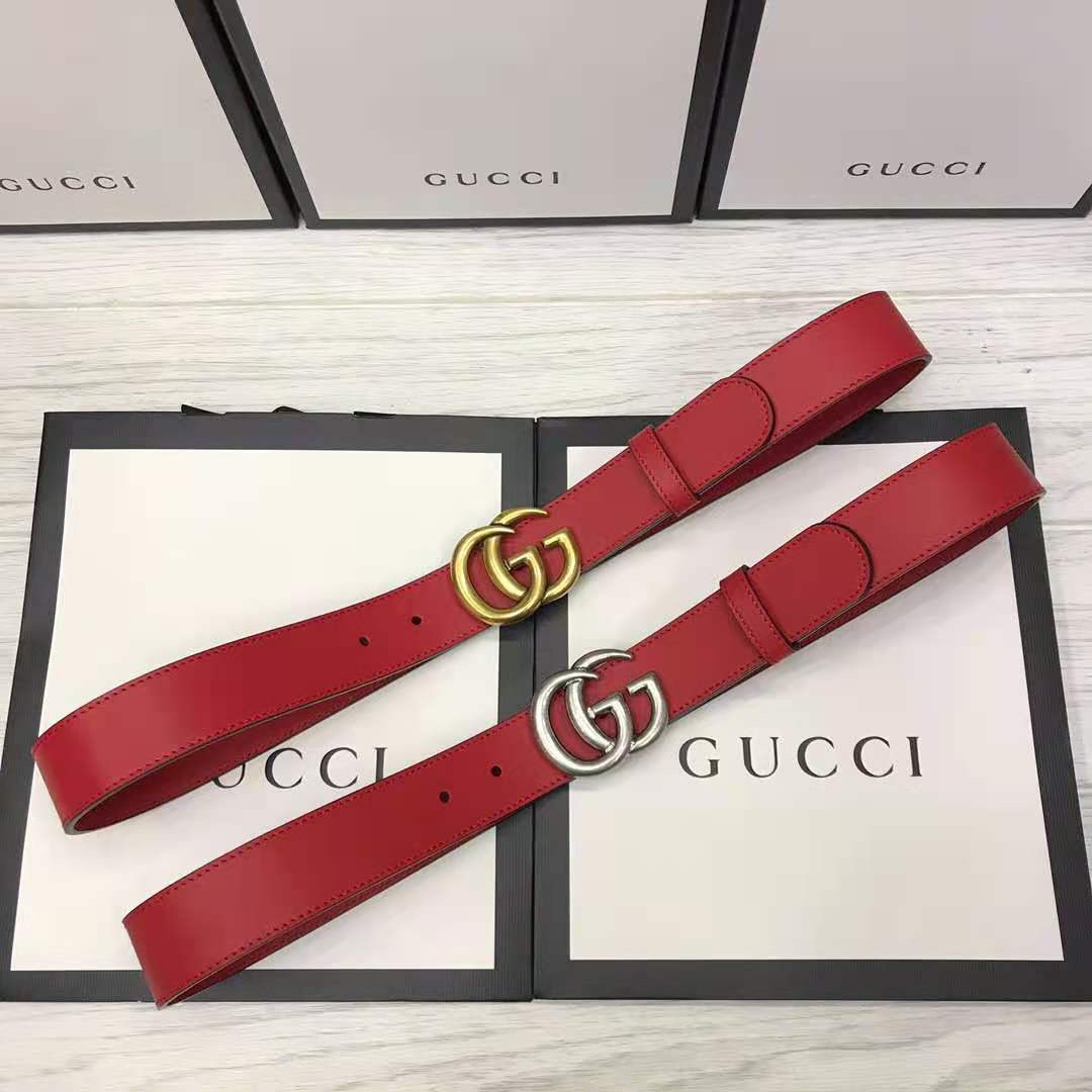 Gucci Red Leather Belt With Double G Buckle - DopestKickz
