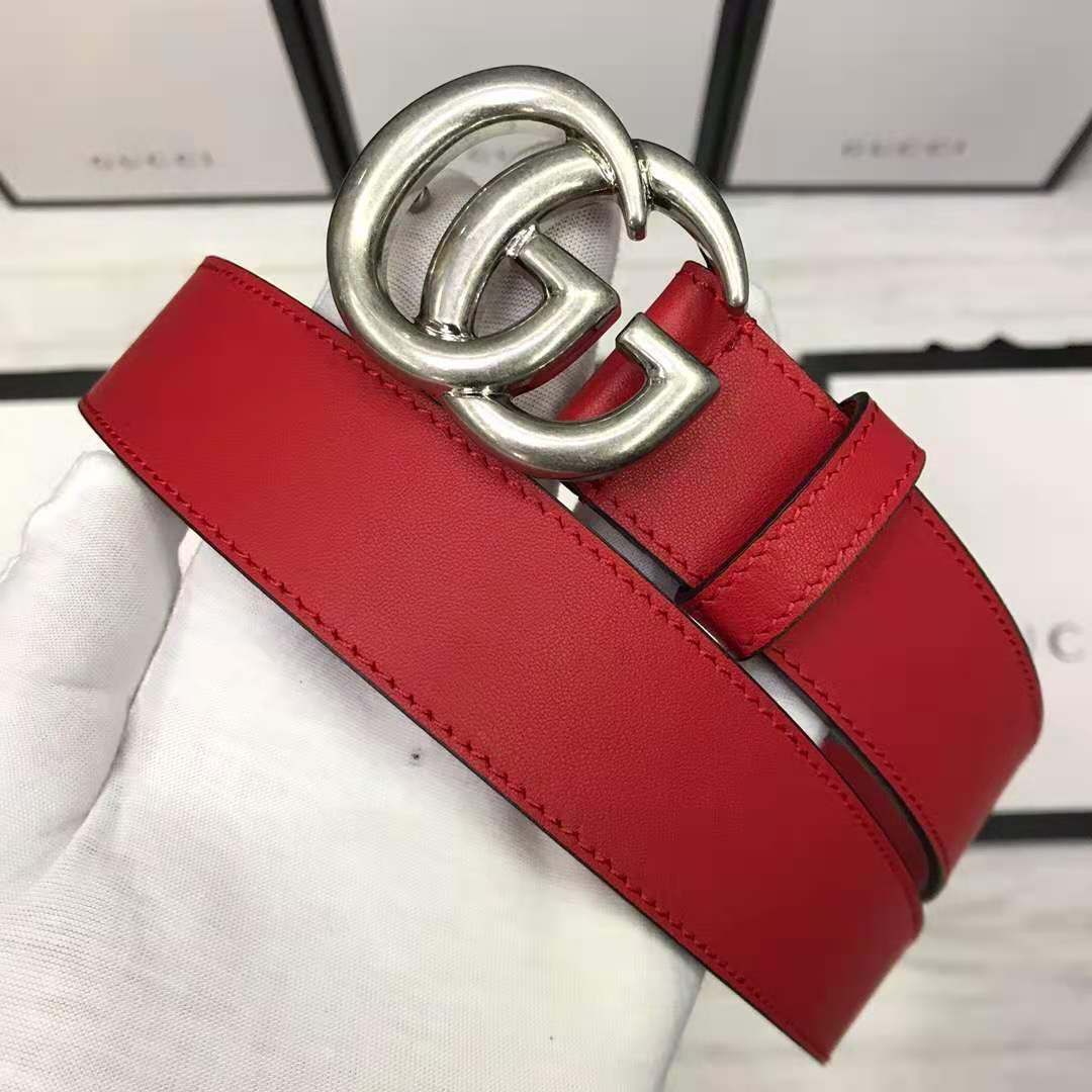 Gucci Red Leather Belt With Double G Buckle - DopestKickz