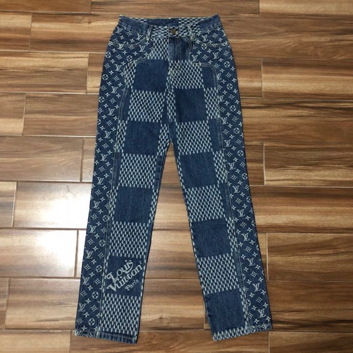 Louis Vuitton Giant Damier Waves Monogram Denim Jeans Blue - DopestKickz