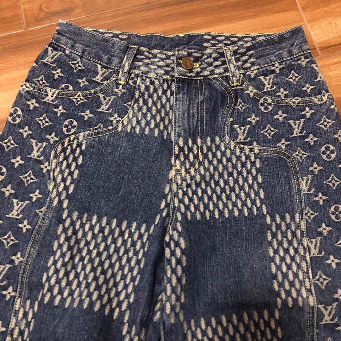 Louis Vuitton Giant Damier Waves Monogram Denim Jeans Blue - DopestKickz