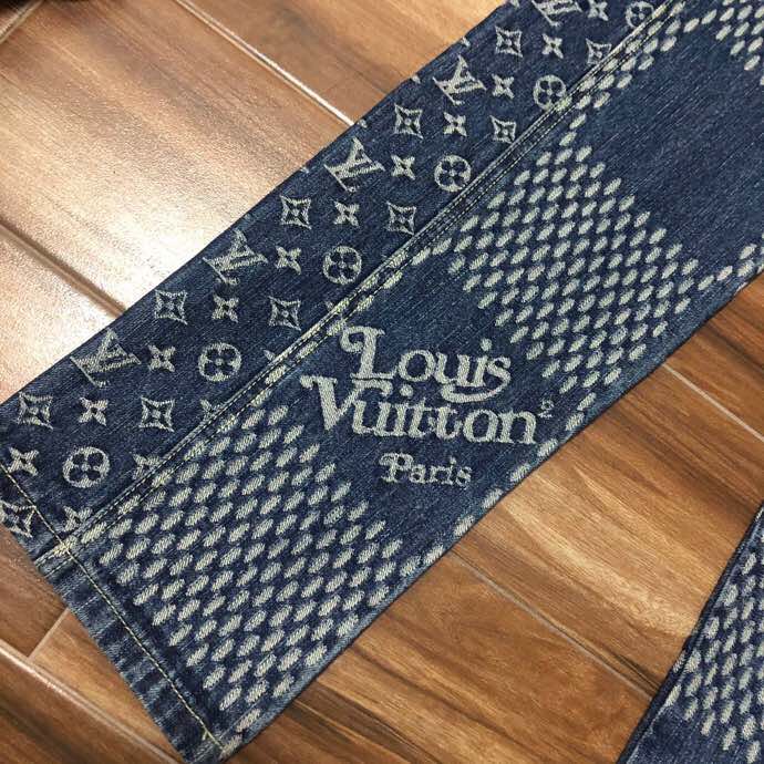 Louis Vuitton Giant Damier Waves Monogram Denim Jeans Blue - DopestKickz