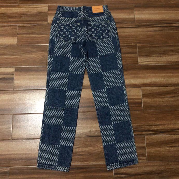 Louis Vuitton Giant Damier Waves Monogram Denim Jeans Blue - DopestKickz