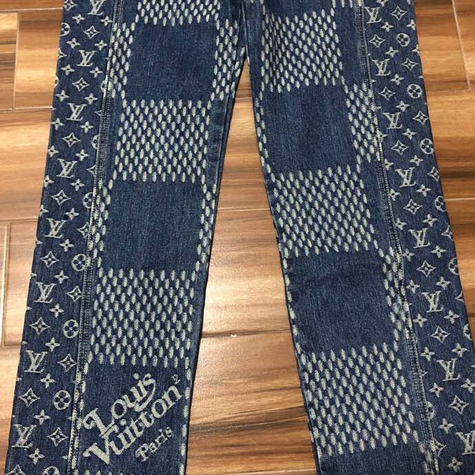 Louis Vuitton Giant Damier Waves Monogram Denim Jeans Blue - DopestKickz