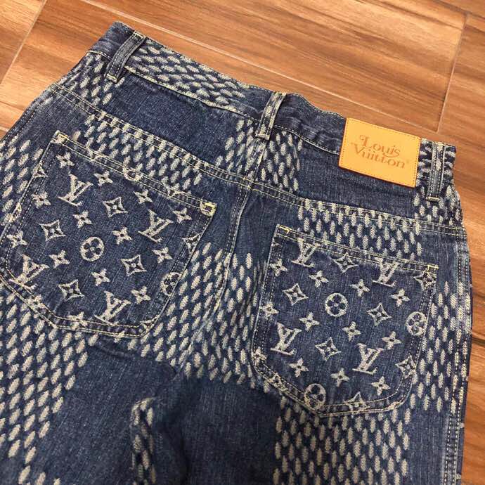 Louis Vuitton Giant Damier Waves Monogram Denim Jeans Blue - DopestKickz