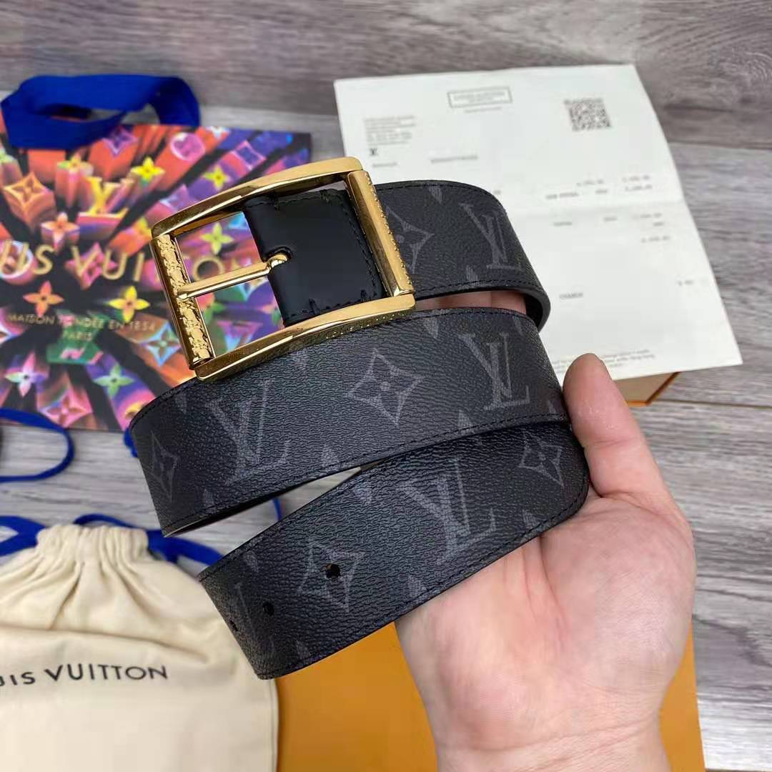 Louis Vuitton Monogram Belt with Golden Buckle - DopestKickz