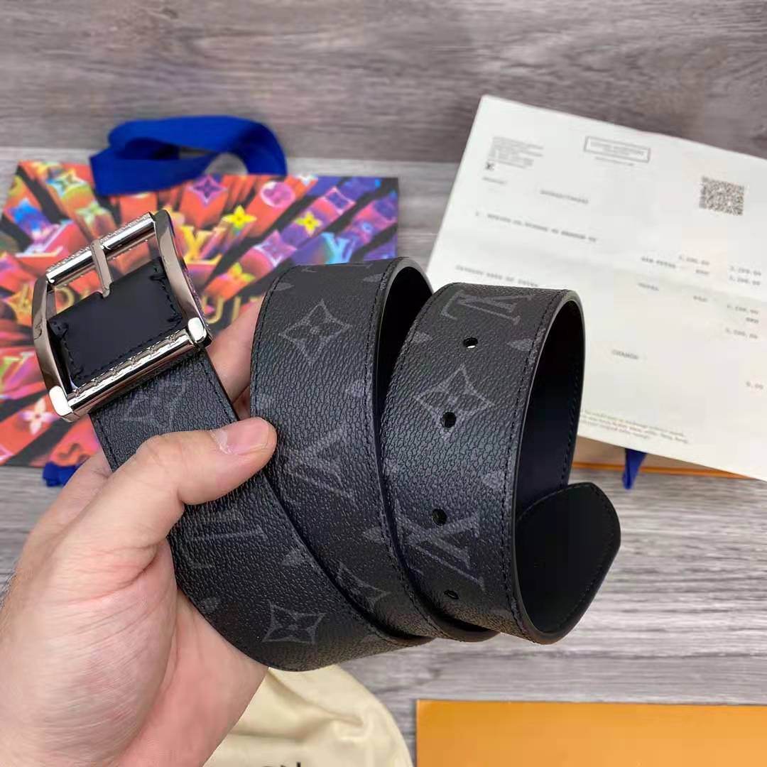 Louis Vuitton Monogram Belt with Silver Buckle - DopestKickz