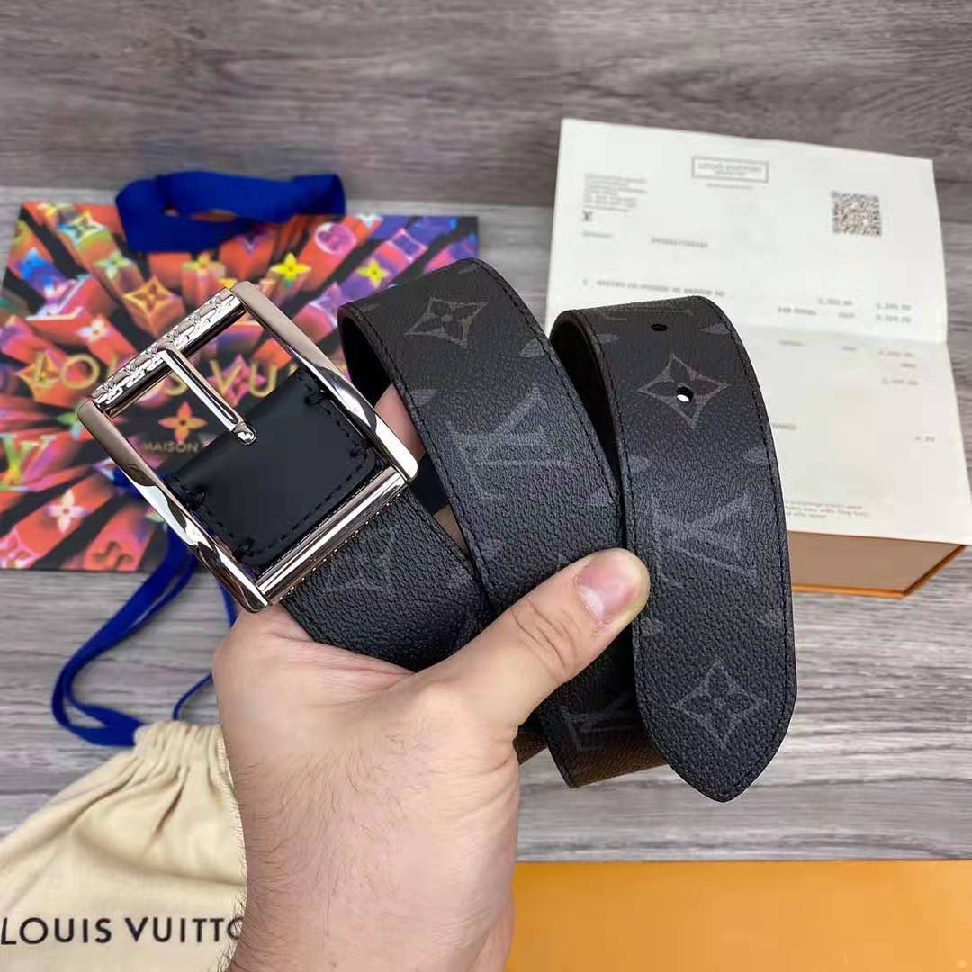 Louis Vuitton Monogram Belt with Silver Buckle - DopestKickz