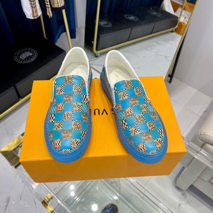 Louis Vuitton  Blue Damier Loafers - DopestKickz