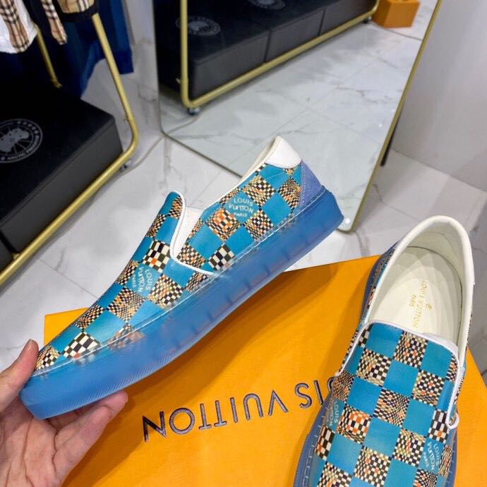 Louis Vuitton  Blue Damier Loafers - DopestKickz