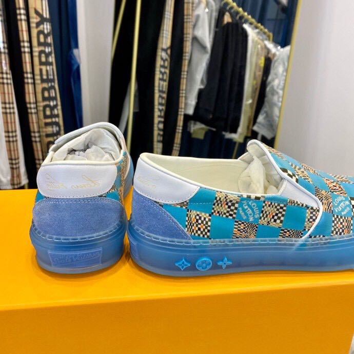 Louis Vuitton  Blue Damier Loafers - DopestKickz