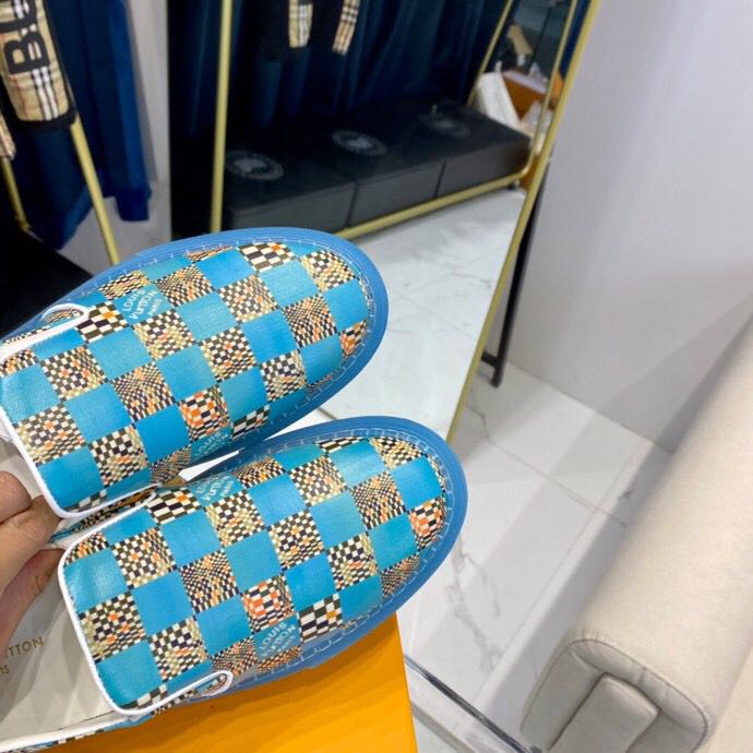 Louis Vuitton  Blue Damier Loafers - DopestKickz