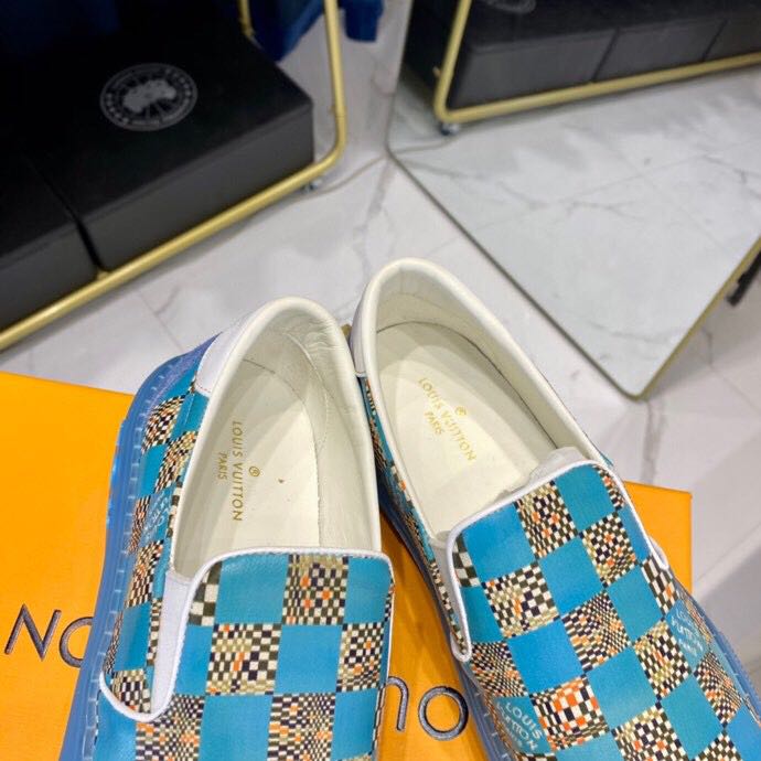 Louis Vuitton  Blue Damier Loafers - DopestKickz