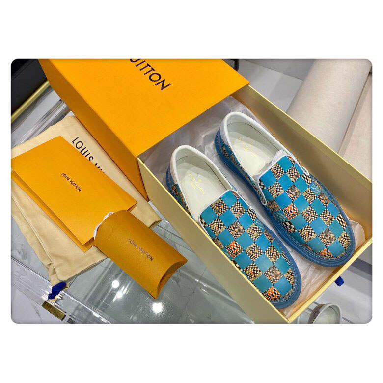 Louis Vuitton  Blue Damier Loafers - DopestKickz