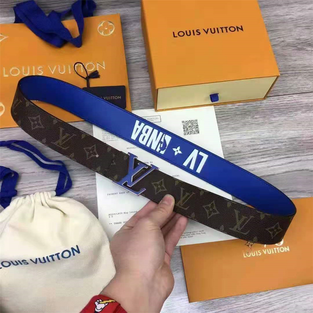 Louis Vuitton Monogram Reversible Belt with Blue Buckle - DopestKickz