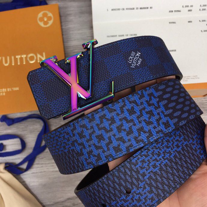 Louis Vuitton Damier 40MM Reversible Belt In Blue - DopestKickz