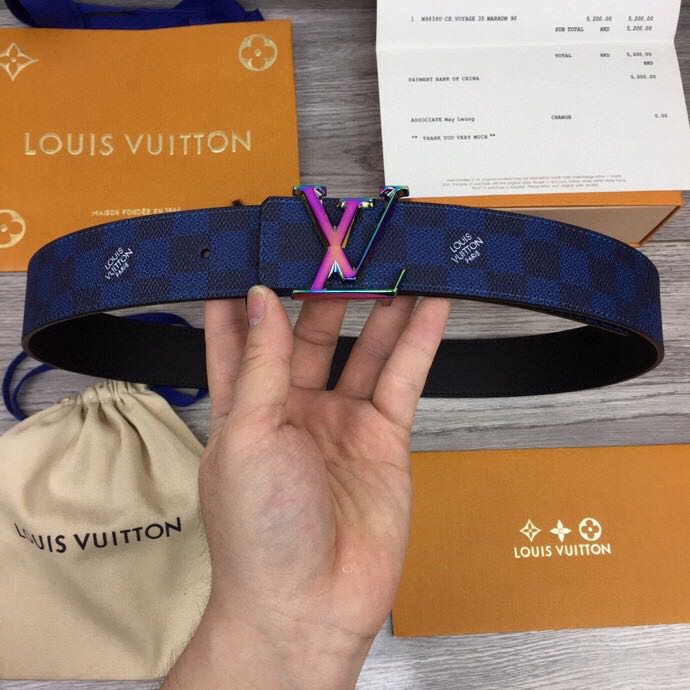 Louis Vuitton Damier 40MM Reversible Belt In Blue - DopestKickz