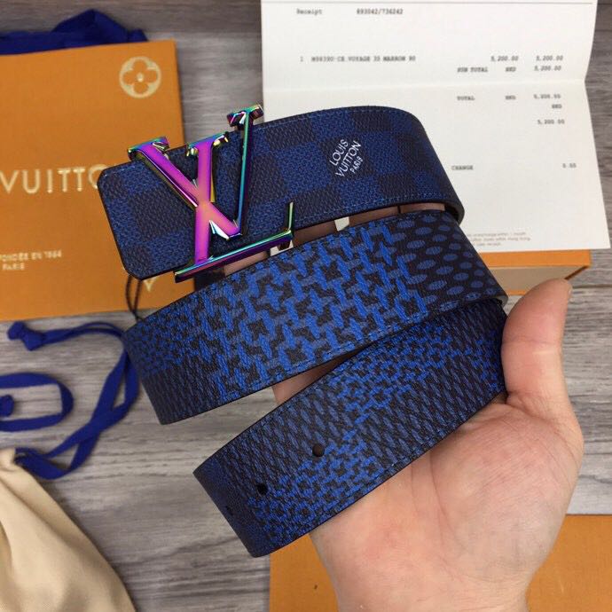 Louis Vuitton Damier 40MM Reversible Belt In Blue - DopestKickz