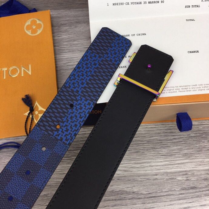 Louis Vuitton Damier 40MM Reversible Belt In Blue - DopestKickz