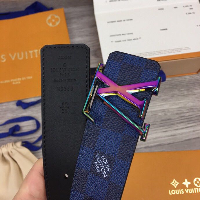Louis Vuitton Damier 40MM Reversible Belt In Blue - DopestKickz