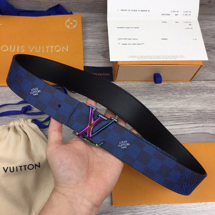 Louis Vuitton Damier 40MM Reversible Belt In Blue - DopestKickz
