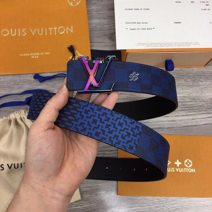 Louis Vuitton Damier 40MM Reversible Belt In Blue - DopestKickz