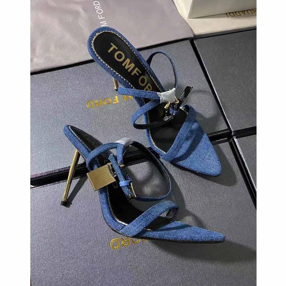 Tom Ford 10cm Denim Lock&Key Stiletto Sandals - DopestKickz