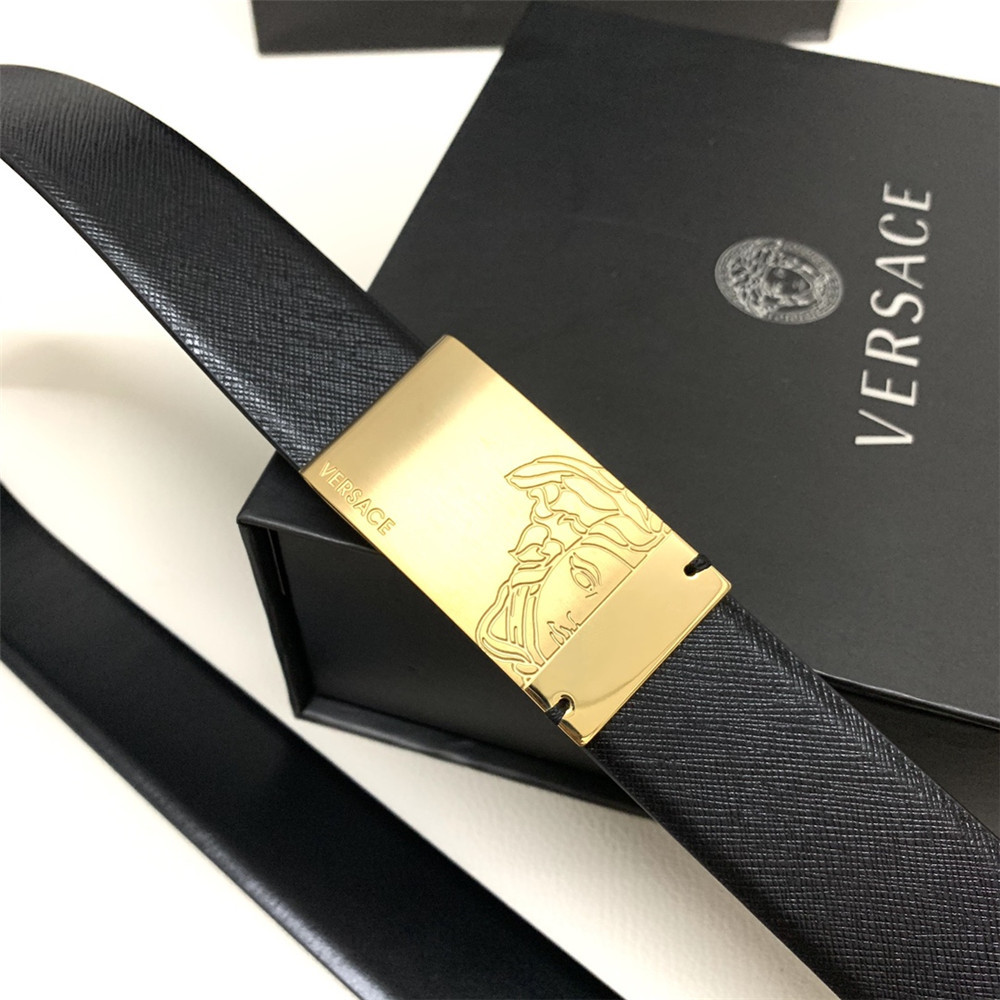 Versace 35MM Black Leather Belt (Men) - DopestKickz