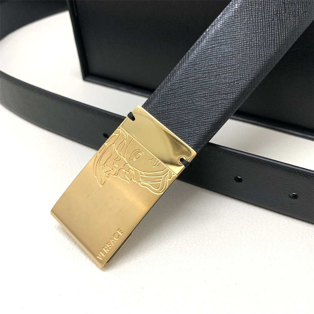 Versace 35MM Black Leather Belt (Men) - DopestKickz