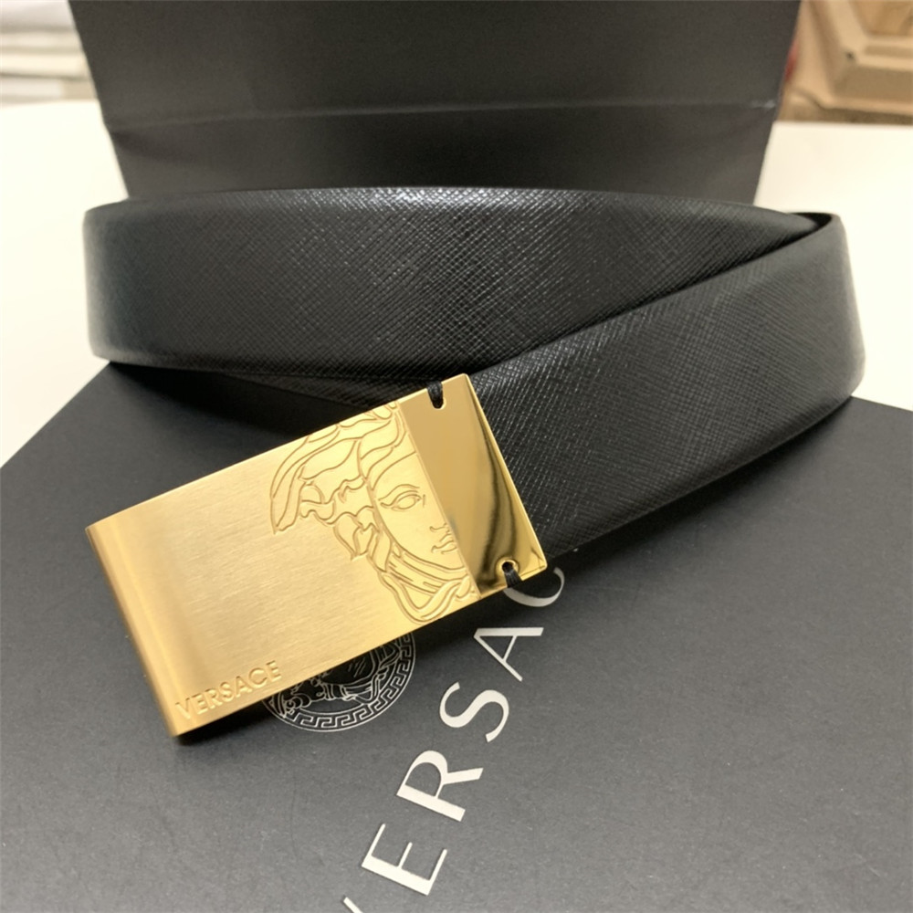 Versace 35MM Black Leather Belt (Men) - DopestKickz