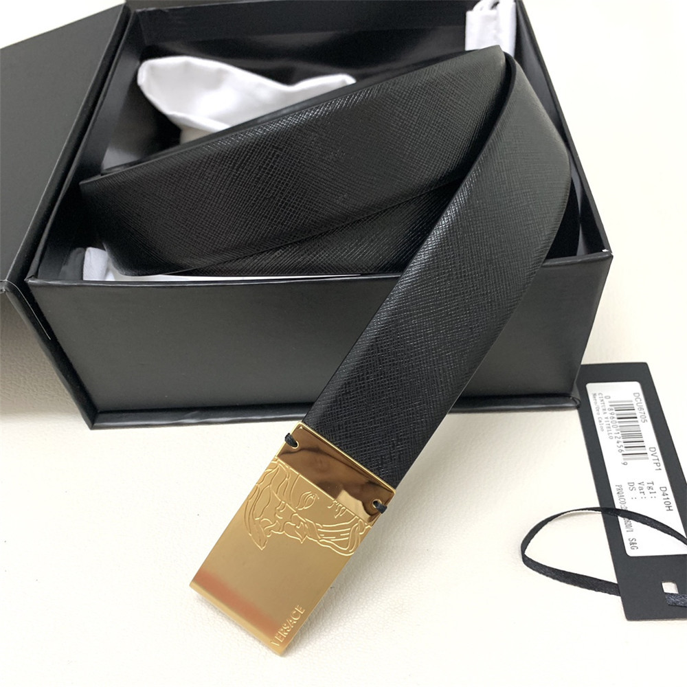 Versace 35MM Black Leather Belt (Men) - DopestKickz