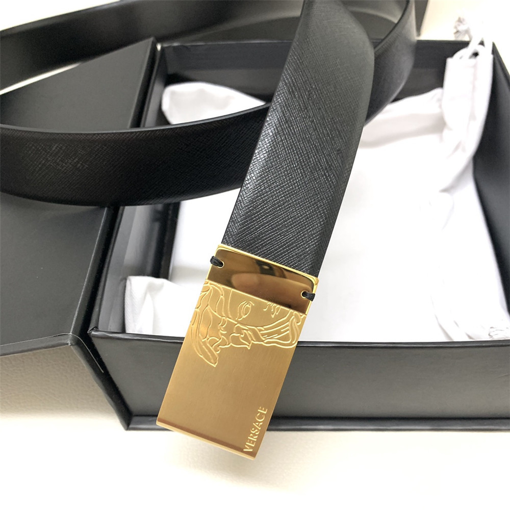 Versace 35MM Black Leather Belt (Men) - DopestKickz